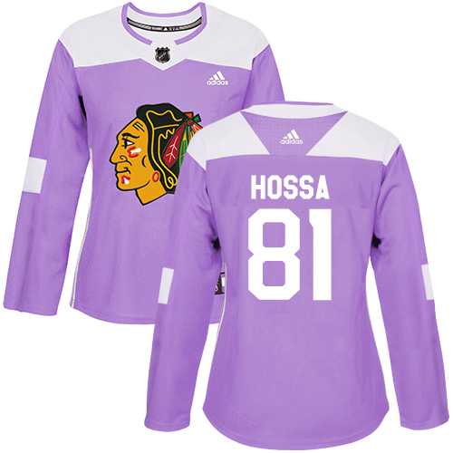Women's Adidas Chicago Blackhawks #81 Marian Hossa Purple Authentic Fights Cancer Stitched NHL