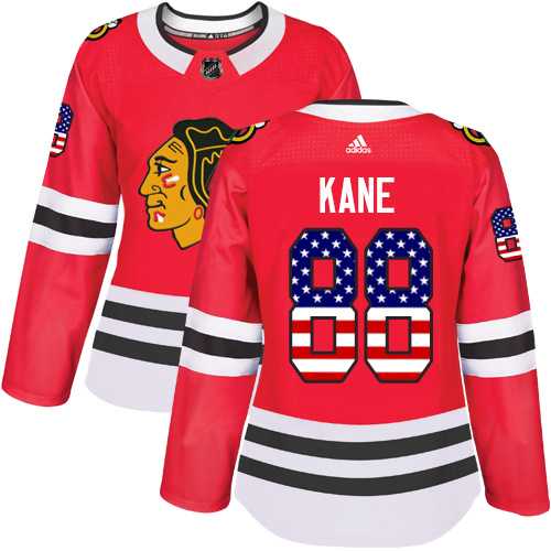 Women's Adidas Chicago Blackhawks #88 Patrick Kane Red Home Authentic USA Flag Stitched NHL Jersey
