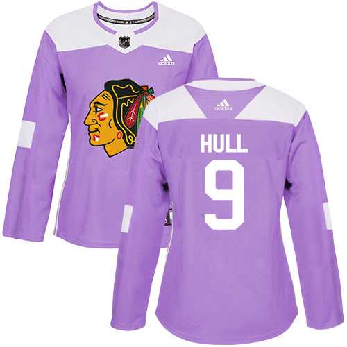 Women's Adidas Chicago Blackhawks #9 Bobby Hull Purple Authentic Fights Cancer Stitched NHL