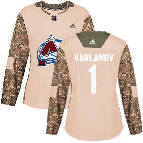 Women's Adidas Colorado Avalanche #1 Semyon Varlamov Camo Authentic 2017 Veterans Day Stitched NHL Jersey