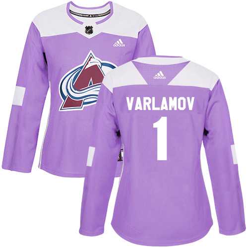 Women's Adidas Colorado Avalanche #1 Semyon Varlamov Purple Authentic Fights Cancer Stitched NHL