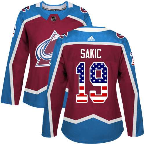 Women's Adidas Colorado Avalanche #19 Joe Sakic Burgundy Home Authentic USA Flag Stitched NHL Jersey