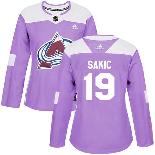 Women's Adidas Colorado Avalanche #19 Joe Sakic Purple Authentic Fights Cancer Stitched NHL