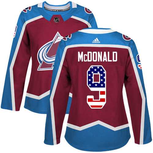 Women's Adidas Colorado Avalanche #9 Lanny McDonald Burgundy Home Authentic USA Flag Stitched NHL Jersey