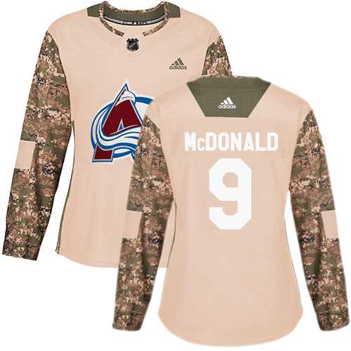 Women's Adidas Colorado Avalanche #9 Lanny McDonald Camo Authentic 2017 Veterans Day Stitched NHL Jersey