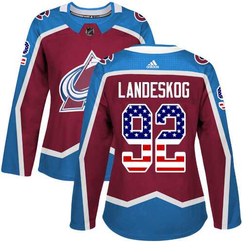 Women's Adidas Colorado Avalanche #92 Gabriel Landeskog Burgundy Home Authentic USA Flag Stitched NHL Jersey
