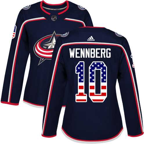 Women's Adidas Columbus Blue Jackets #10 Alexander Wennberg Navy Blue Home Authentic USA Flag Stitched NHL Jersey