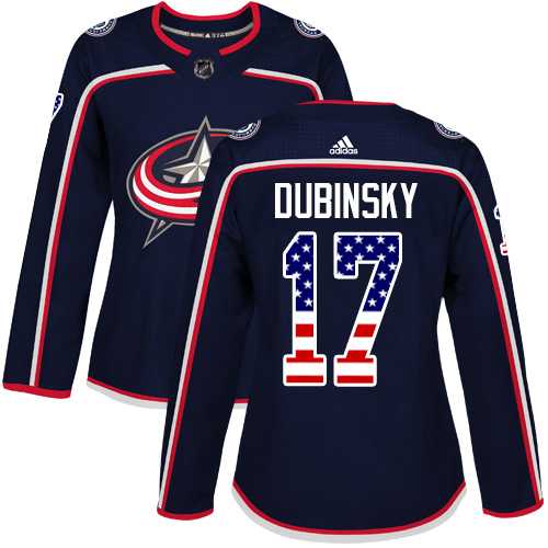 Women's Adidas Columbus Blue Jackets #17 Brandon Dubinsky Navy Blue Home Authentic USA Flag Stitched NHL Jersey