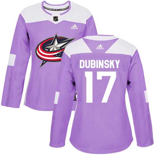 Women's Adidas Columbus Blue Jackets #17 Brandon Dubinsky Purple Authentic Fights Cancer Stitched NHL
