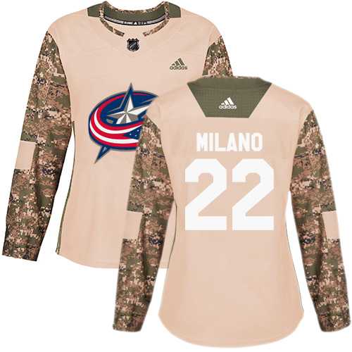 Women's Adidas Columbus Blue Jackets #22 Sonny Milano Camo Authentic 2017 Veterans Day Stitched NHL Jersey
