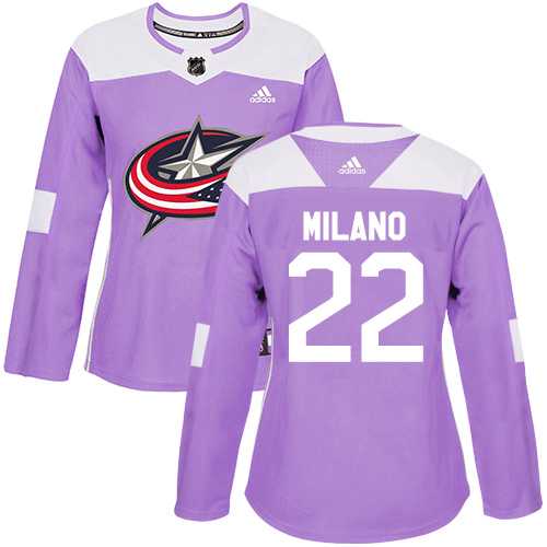 Women's Adidas Columbus Blue Jackets #22 Sonny Milano Purple Authentic Fights Cancer Stitched NHL