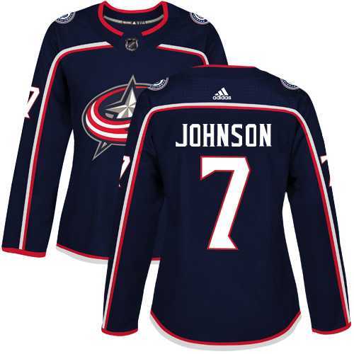 Women's Adidas Columbus Blue Jackets #7 Jack Johnson Navy Blue Home Authentic Stitched NHL Jersey