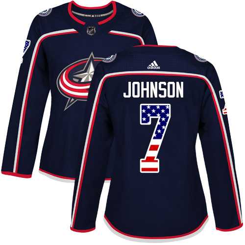 Women's Adidas Columbus Blue Jackets #7 Jack Johnson Navy Blue Home Authentic USA Flag Stitched NHL Jersey