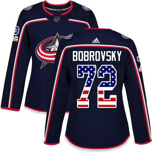 Women's Adidas Columbus Blue Jackets #72 Sergei Bobrovsky Navy Blue Home Authentic USA Flag Stitched NHL Jersey