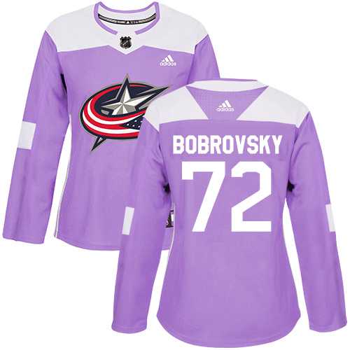 Women's Adidas Columbus Blue Jackets #72 Sergei Bobrovsky Purple Authentic Fights Cancer Stitched NHL