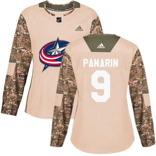 Women's Adidas Columbus Blue Jackets #9 Artemi Panarin Camo Authentic 2017 Veterans Day Stitched NHL Jersey