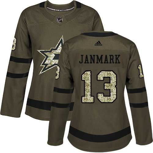 Women's Adidas Dallas Stars #13 Mattias Janmark Green Salute to Service Stitched NHL Jersey