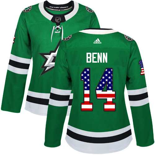 Women's Adidas Dallas Stars #14 Jamie Benn Green Home Authentic USA Flag Stitched NHL Jersey