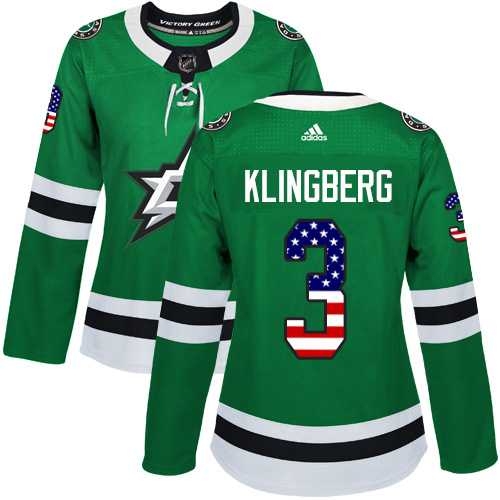Women's Adidas Dallas Stars #3 John Klingberg Green Home Authentic USA Flag Stitched NHL Jersey