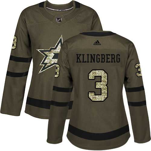 Women's Adidas Dallas Stars #3 John Klingberg Green Salute to Service Stitched NHL Jersey