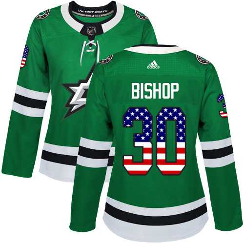 Women's Adidas Dallas Stars #30 Ben Bishop Green Home Authentic USA Flag Stitched NHL Jersey
