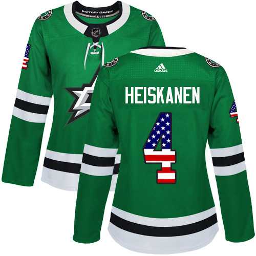 Women's Adidas Dallas Stars #4 Miro Heiskanen Green Home Authentic USA Flag Stitched NHL Jersey