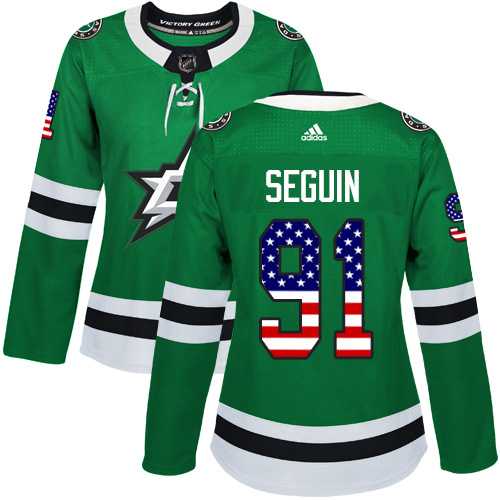 Women's Adidas Dallas Stars #91 Tyler Seguin Green Home Authentic USA Flag Stitched NHL Jersey
