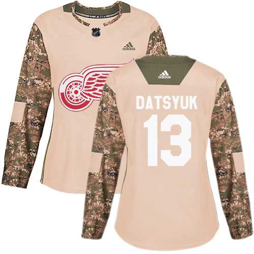 Women's Adidas Detroit Red Wings #13 Pavel Datsyuk Camo Authentic 2017 Veterans Day Stitched NHL Jersey