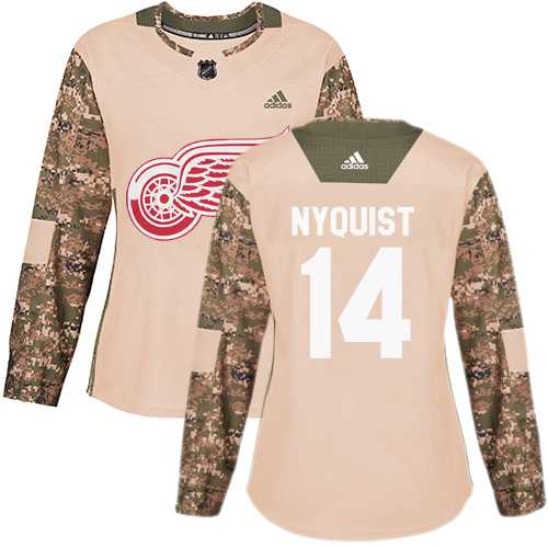 Women's Adidas Detroit Red Wings #14 Gustav Nyquist Camo Authentic 2017 Veterans Day Stitched NHL Jersey