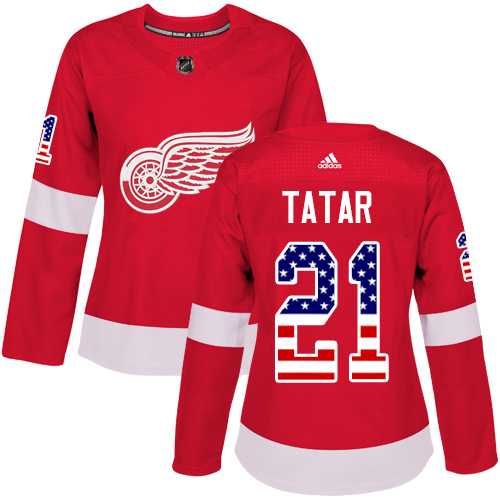 Women's Adidas Detroit Red Wings #21 Tomas Tatar Red Home Authentic USA Flag Stitched NHL Jersey