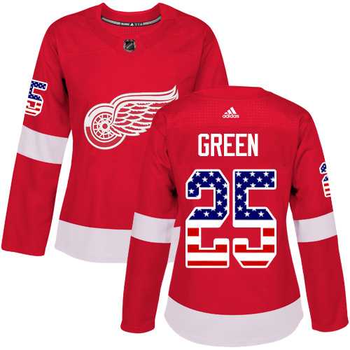 Women's Adidas Detroit Red Wings #25 Mike Green Red Home Authentic USA Flag Stitched NHL Jersey