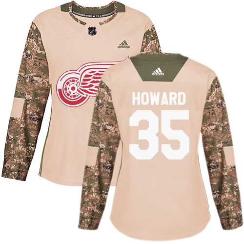 Women's Adidas Detroit Red Wings #35 Jimmy Howard Camo Authentic 2017 Veterans Day Stitched NHL Jersey