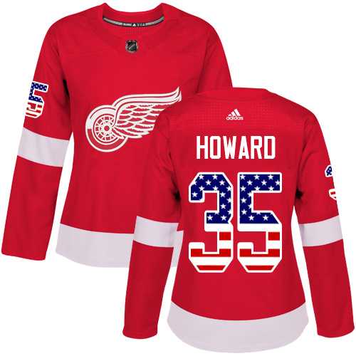 Women's Adidas Detroit Red Wings #35 Jimmy Howard Red Home Authentic USA Flag Stitched NHL Jersey
