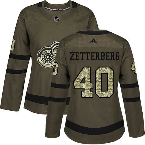 Women's Adidas Detroit Red Wings #40 Henrik Zetterberg Green Salute to Service Stitched NHL Jersey