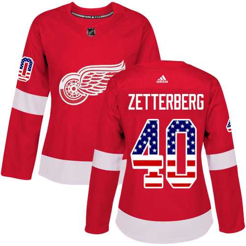 Women's Adidas Detroit Red Wings #40 Henrik Zetterberg Red Home Authentic USA Flag Stitched NHL Jersey