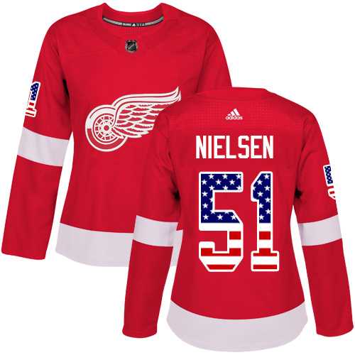 Women's Adidas Detroit Red Wings #51 Frans Nielsen Red Home Authentic USA Flag Stitched NHL Jersey