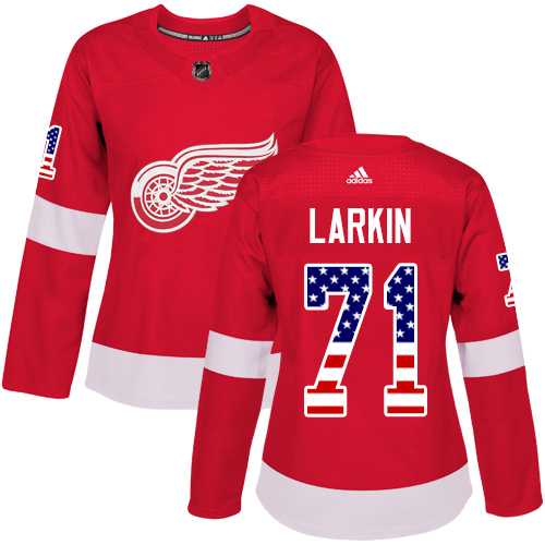 Women's Adidas Detroit Red Wings #71 Dylan Larkin Red Home Authentic USA Flag Stitched NHL Jersey