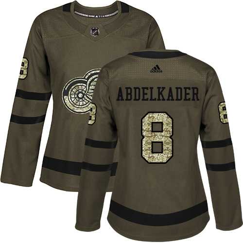 Women's Adidas Detroit Red Wings #8 Justin Abdelkader Green Salute to Service Stitched NHL Jersey
