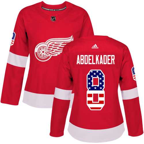 Women's Adidas Detroit Red Wings #8 Justin Abdelkader Red Home Authentic USA Flag Stitched NHL Jersey