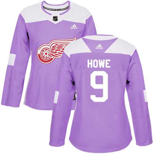 Women's Adidas Detroit Red Wings #9 Gordie Howe Purple Authentic Fights Cancer Stitched NHL