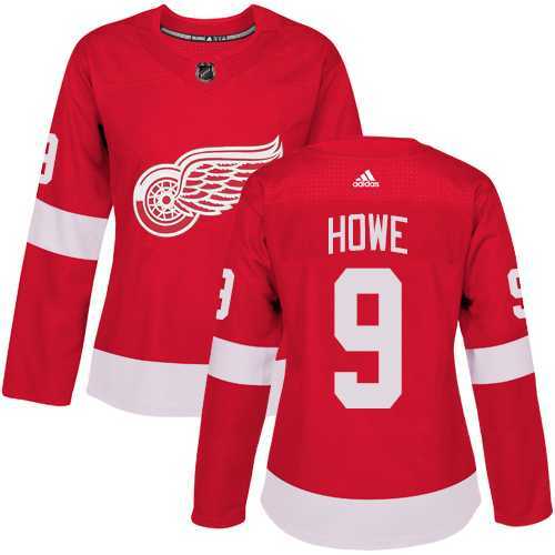 Women's Adidas Detroit Red Wings #9 Gordie Howe Red Home Authentic Stitched NHL Jersey