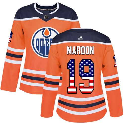 Women's Adidas Edmonton Oilers #19 Patrick Maroon Orange Home Authentic USA Flag Stitched NHL Jersey
