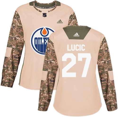 Women's Adidas Edmonton Oilers #27 Milan Lucic Camo Authentic 2017 Veterans Day Stitched NHL Jersey