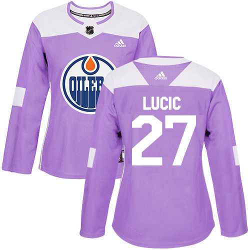 Women's Adidas Edmonton Oilers #27 Milan Lucic Purple Authentic Fights Cancer Stitched NHL