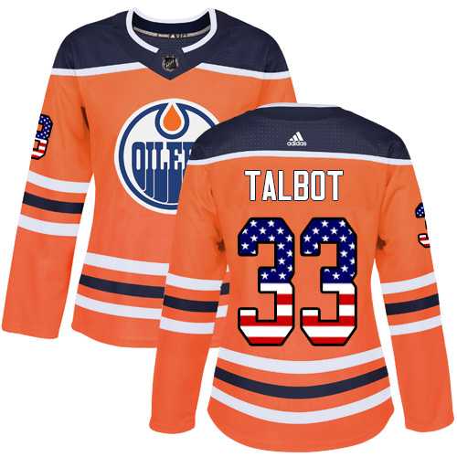 Women's Adidas Edmonton Oilers #33 Cam Talbot Orange Home Authentic USA Flag Stitched NHL Jersey