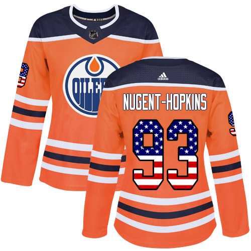 Women's Adidas Edmonton Oilers #93 Ryan Nugent-Hopkins Orange Home Authentic USA Flag Stitched NHL Jersey