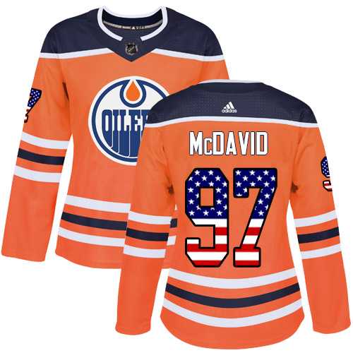 Women's Adidas Edmonton Oilers #97 Connor McDavid Orange Home Authentic USA Flag Stitched NHL Jersey