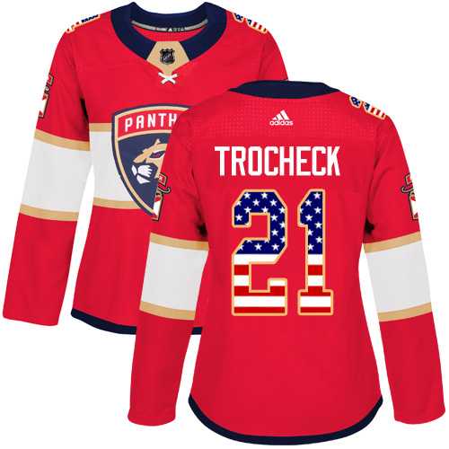 Women's Adidas Florida Panthers #21 Vincent Trocheck Red Home Authentic USA Flag Stitched NHL Jersey
