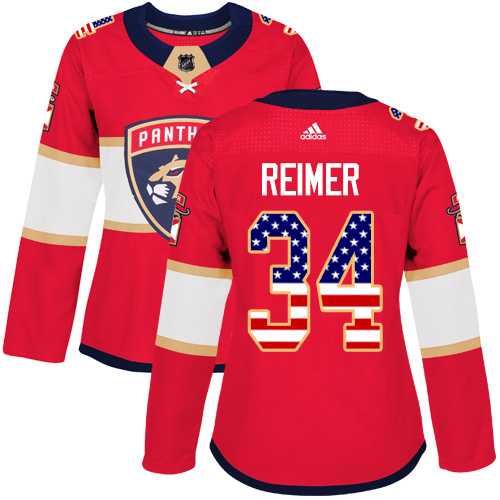 Women's Adidas Florida Panthers #34 James Reimer Red Home Authentic USA Flag Stitched NHL Jersey