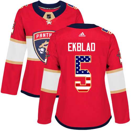 Women's Adidas Florida Panthers #5 Aaron Ekblad Red Home Authentic USA Flag Stitched NHL Jersey